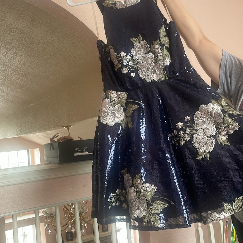Navy blue embroidered sequence dress like navy